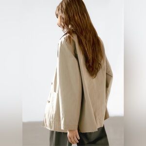 Massimo Dutti Army Green Jacket Blazer Relaxed Fit Fray Hem Pockets M Casual